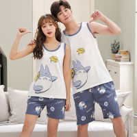 summer new cotton couple cat pajama set sleeveless vest sleepwear suit men and women casual homewear lover pyjamas 3XL,4XL