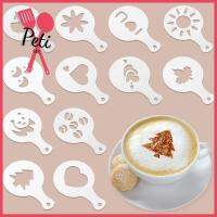 PETISEE 16pcs DIY เค้ก เชื้อรา ลาเต้ เครื่องมือโฟม ลายฉลุศิลปะกาแฟ คาปูชิโน่ ตกแต่ง