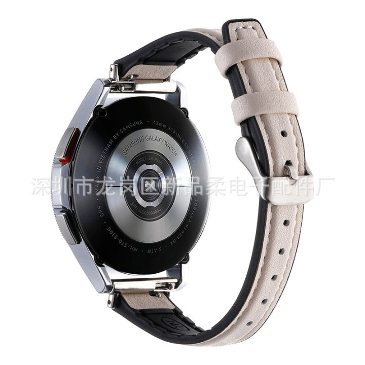 สำหรับ-samsung-watch45-สายหนังซิลิโคน-2022mm-สายรัดข้อมือซิลิโคนหนังแท้สายนาฬิกาหัวเว่ย