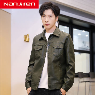 Nanjirenเสื้อผ้าผู้ชายหนัง 2019 เวอร์ชั่นเกาหลีใหม่ของฤดูใบไม้ผลิและฤดูใบไม้ร่วงหล่อบางเสื้อแนวโน้มรถจักรยานยนต์เสื้อหนังเยาวชนชาย