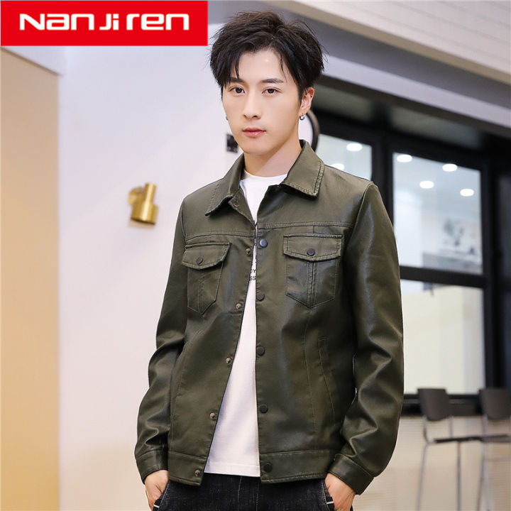 nanjirenเสื้อผ้าผู้ชายหนัง-2019-เวอร์ชั่นเกาหลีใหม่ของฤดูใบไม้ผลิและฤดูใบไม้ร่วงหล่อบางเสื้อแนวโน้มรถจักรยานยนต์เสื้อหนังเยาวชนชาย