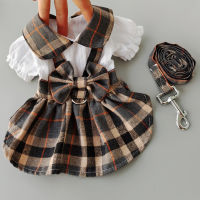 College Plaid Dog Dresses Harness Leash Suit Small Dog Clothes Chihuahua Skirt Cute Bow-knot Puppy Dress Pet Clothes