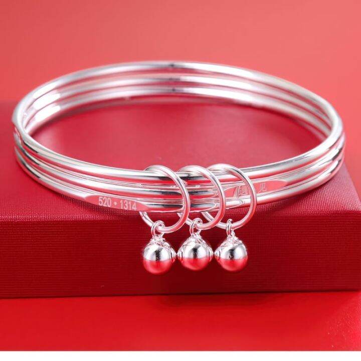 999-fine-silver-bracelet-female-junior-iii-contracted-students-three-times-sterling-bracelets-three-ring-bell-lettering