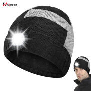 HiQueen Ấm Áp Mũ Dệt Kim Với Đèn Led Thời Trang Màu Tương Phản Mũ Len Đèn