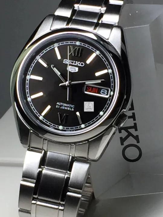 นาฬิกา-ไซโก้-ผู้ชาย-seiko-5-automatic-รุ่น-snkl55k1-หน้าปัดสีดำ-ตัวเรือนและสายเป็นสแตนเลส-จาก-cafenalika-รับประกันของแท้-100