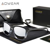 AOWEAR Clear Small Mirror Sunglasses Women Polarized 2023 Famous Brand Designer Square UV400 Sun glasses Ladies Vintage Eyewear