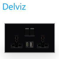 DELVIZ Wall socket, Power socket, Glass socket, 3 hole socket. 146mm * 86mm all-glass panel, 1A1C interface fast charging, PD18W fast charging C-type socket. Smart compatible charging. Switch controls the entire outlet power supply.