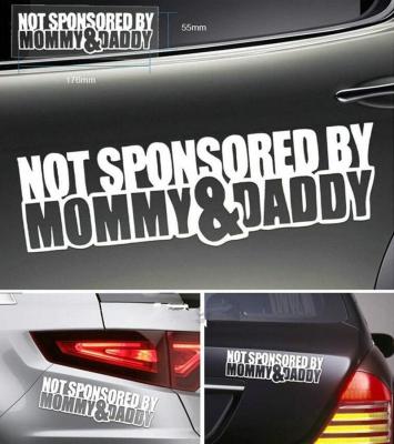 1pcs ไม่ได้รับการสนับสนุนโดย Mommy & Daddy สติ๊กเกอร์รถตลกสติ๊กเกอร์หน้าต่างรถจัดแต่งทรงผมสำหรับรถยนต์ (สีดำ)
