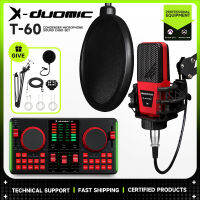 X-DUOMIC T-60   ชุดซาวน์การ์ดไมโครโฟนคอนเดนเซอร์ระดับมืออาชีพ, แกนไมโครโฟนคาร์ดิออยความละเอียดสูง , มาพร้อมกับขาตั้งแบบยึดหมุนได้ 360° สำหรับตั้งโต๊ะ 、แผ่นกรองลม 、ช๊อคเม้าส์ไมโครโฟน ，เหมาะสำหรับ：ไลฟ์สด、ร้องเพลง、เกม、การแพร่ภาพ、การบันทึก และสภาพแวดล้อมอื่นๆ