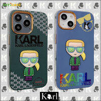 3D แก้วอินเทรนด์ Karl Electroplate หนัง TPU 3 In 1เคสโทรศัพท์สำหรับ Apple iPhone 14 13 12 11 Pro Max Soft ซิลิโคน Anti-Drop ป้องกันปกหลังโทรศัพท์มือถือกรณีสีเขียวสีฟ้าสีเหลือง