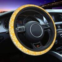 [Automobile accessories] ผ้าคลุมพวงมาลัยรถยนต์โบโฮสีเหลืองสำหรับผู้ชายตัวป้องกันนุ่มนวลป้องกันการลื่นไถลรถบรรทุก SUV สวมใส่ได้แบบสากลขนาด15นิ้ว