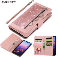 เคส P20ไลท์สำหรับ Huawei P40 P30 Pro เคสโทรศัพท์กระเป๋าสตางค์แบบมีซิปกากเพชรแบบฝาพับ Huawei Mate 30 20 Lite 10 Pro เคสหนังแม่เหล็ก