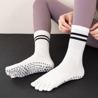 New Cotton Warm Mid-tube Yoga Socks Five-toed Socks Solid Color Striped Non-slip Pilates Socks Fitness Sports Socks Dance Socks