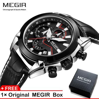 นาฬิกาควอตซ์นาฬิกาข้อมือผู้ชายยี่ห้อ MEGIR 2065สำหรับผู้ชายนาฬิกากีฬากองทัพทหารโครโนกราฟหนังสุดสร้างสรรค์