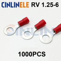 1000Pcs Crimp Terminal RV1.25-6 22-16AWG 0.25-1.65มม. ^ 2 Crimp Terminals Red Ring Terminal RV1-6ทองเหลือง