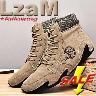 Mens Motorcycle Boots High Quality Cow Suede Hand Stitching Soft Sock Ankle Boots Driving Hiking Casual Shoes Men Ankle Boots Work Shoes Large Size Socks Mouth Martin Boots Fashion Retro Foreign Trade Peas Shoes