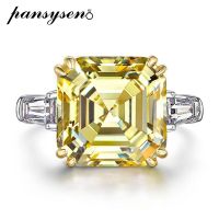 Asscher Cut เงิน925 PANSYSEN 12X12มม. เครื่องประดับแหวนปาร์ตี้ค๊อกเทลคาร์บอนสูง Citrine