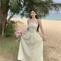 Pressure plait of tall waist pure that wipe a bosom to render the new spring and summer dress Korean rebellious thousand goldwind salt is a skirt