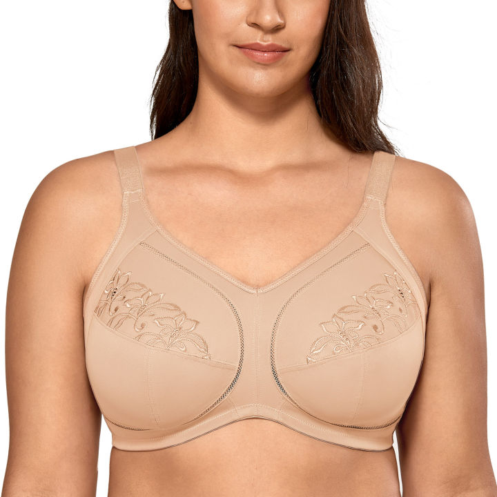 2021Womens Embroidered Non-Padded Full Coverage Wirefree Plus Size Bra