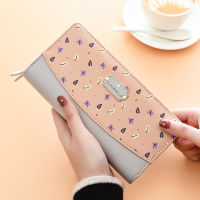 Floral Long Women Wallets Solid Color Stitching Letter Zipper Coin Purses Female Pu Leather Hasp Credit Card Holder Money Clip