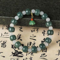 สีเขียว Bodhi Root Old Bucket Bead Bracelet Single Circle Bodhi White Chalcedony Agate Bracelet Lotus Top Bead