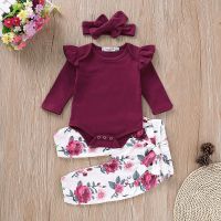 Pudcoco Newborn Baby Girl Clothes Set  Ruffle Long Sleeve Romper Floral Pants Leggings+Headband Outfits Baby Clothes 0-18M  by Hs2023