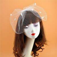 สตรี Vinrage งานแต่งงานที่สง่างาม Fascinator Fishnet ตาข่าย Veil ขนาดใหญ่ขนาดเล็ก Plush Wave Point สีทึบคลิปผม Corsage ใหม่