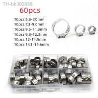 ☾✖ 60pcs Single Ear Stepless Hose Clamps 5.8-16.6mm 304 Stainless Steel Hose Clamps Cinch Clamp Rings for Sealing Kinds with box