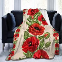 Red Flower Poppy Soft Throw Blanket All Season Microplush Warm Blankets Lightweight Flannel Fleece Blanket for Bed Sofa Couch