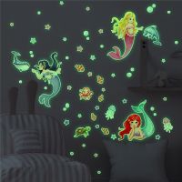 ZZOOI Luminous Mermaid Wall Stickers for Kids Room Baby Room Decoration Wall Decals Girls Bedroom Glow In The Dark Mermaid Sticker