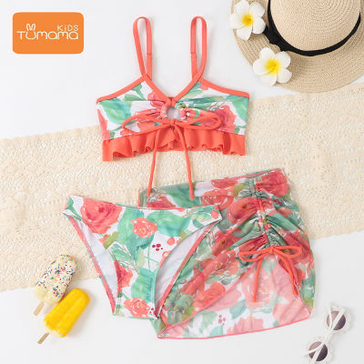 Tumama KIds girls swimsuit Color Printed Kids Swimwear girls three piece swimsuit Suitable for 3-12 years old