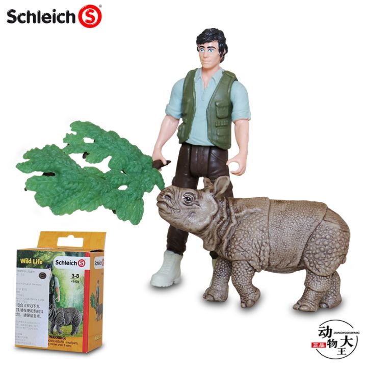 sile-schleich-one-horned-rhino-starter-set-42428-rhino-pet-wildlife-simulation-model-toy