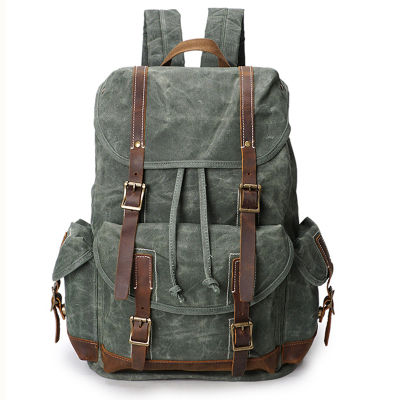 กระเป๋าเป้สะพายหลังผู้ชายผ้าใบกันน้ำหนังวินเทจ MUNUKI กระเป๋าสะพายหลังสตรีกระเป๋าสะพายเดินทางกระเป๋านักเรียนวัยรุ่น15.6 "นิ้วกระเป๋าแล็ปท็อป SH-115