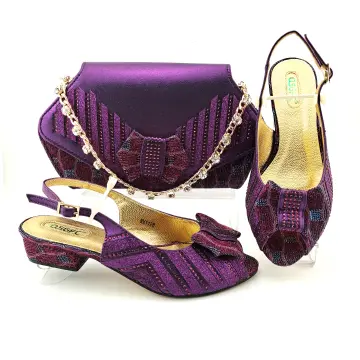 Purple Italian Matching Shoes Bag Sets, Purple Shoe Bag Set Party Women