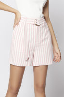 EP กางเกงขาสั้นลายทาง + เข็มขัดผ้า ผู้หญิง สีชมพู | Stripe Shorts + Fabric Belt | 4747