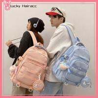 LUCKY HAIRACC ไนลอนทำจากไนลอน กระเป๋าเป้สะพายหลัง กันน้ำกันน้ำได้ การเดินทางการเดินทาง กระเป๋าใส่หนังสือ พร้อมกระเป๋ากุญแจ มี6สี Daypack คู่รักผู้ใหญ่ชายหญิง