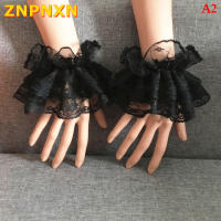 ZNPNXN โลลิต้ามือแขนข้อมือ Cuffs เร้าใจดอกไม้สีดำลูกไม้สร้อยข้อมือยืดหยุ่น