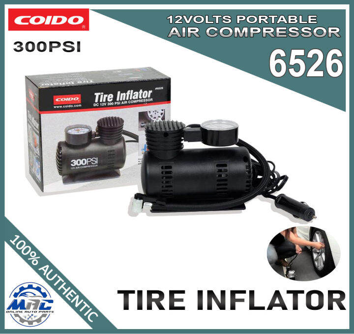 COIDO Air compressor 6526 Tire Inflator 300psi 12volts 10 amps portable ...