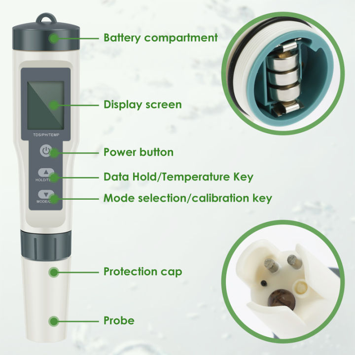 dagafga-เครื่องวัดค่า-ph-แบบดิจิตอล-tds-อุณหภูมิตัวทดสอบคุณภาพน้ำพร้อมจอแสดงผลแบ็คไลท์เครื่องทดสอบกรองน้ำแบบพกพาเครื่องทดสอบกรองน้ำตัวทดสอบคุณภาพน้ำที่มีความแม่นยำสูง