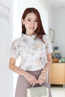 Narinari : NT2404 Ruff Collar Lacey Floral Blouse – Light Lavender