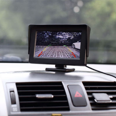 จอแสดงผลดิจิทัล LCD HD ขนาด4.3นิ้วจอจอรถยนต์อินพุตได้สองทางใส่ม่านบังแดดสำหรับกล้องมองหลังสำหรับจอดรถกระจกมองหลัง