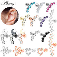 Alisouy 1PC Zircon CZ Leaf Heart Star ดอกไม้หู Studs ต่างหูสำหรับกระดูกอ่อนสำหรับนาฬิกาผู้หญิงสแตนเลสหูขนาดเล็กเครื่องประดับแบบเจาะ