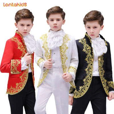 lontakids Kids Boys Slim Fit Suits Jacket Pants European Court Drama Costumes Stage Prince Charming Performance Dress for Wedding Party Prom fw1