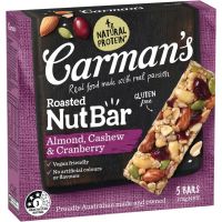 Carmans Roasted Nut Bar Almond Cashew &amp; Cranberry (Australia Imported) x5 Bars คาร์แมน ธัญพืชอบกรอบชนิดแท่ง รสเม็ดอัลมอนด์ เม็ดมะม่วงหิมพานต์ แครนเบอร์รี่ x5แท่ง