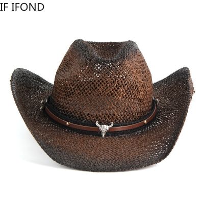 ทําด้วยมือสานกลวงตะวันตกหมวกคาวบอยสําหรับผู้ชายผู้หญิงฤดูร้อนกลางแจ้ง Cowgirl Beach Sun Straw หมวก sombrero hombreº