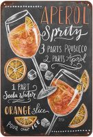 ป้ายโลหะค็อกเทล Aperol Spritz ของตกแต่งบ้านโบราณป้ายฝับดีบุกบ้านฐานวางรูปป้ายโลหะแผ่นติดผนังเหล็กขนาด12X8นิ้ว