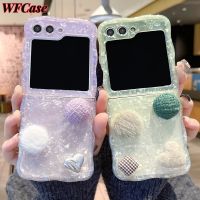 WFCase ปลอกสำหรับ Samsung Z Flip5 Samsung Z Flip4 Samsung Z Flip3คลื่นน่ารักพับเคสโทรศัพท์กล้องเต็มกรอบปกป้อง