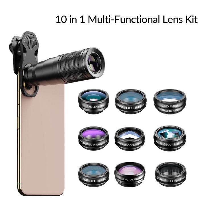 zzooi-apexel-10-in-1-phone-lens-kit-mobile-telephoto-monocular-scope-macro-wide-angle-cpl-star-filter-lens-for-ios-android-smartphoneth