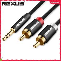 Shanxlis อุปกรณ์แยกสัญญาณแบบ Y สำหรับโฮมเธียเตอร์ชุบทอง RCA Aux ขนาด3.5มม. ถึง2เส้นตัวผู้เป็นตัวสายออดิโอ