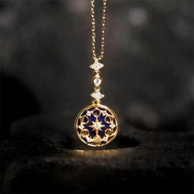 JDY6H New Vintage Natural Stone Moon Pendant Necklace For Women Zircon Star Moon Blue Sand Necklace Fashion Jewelry Gift